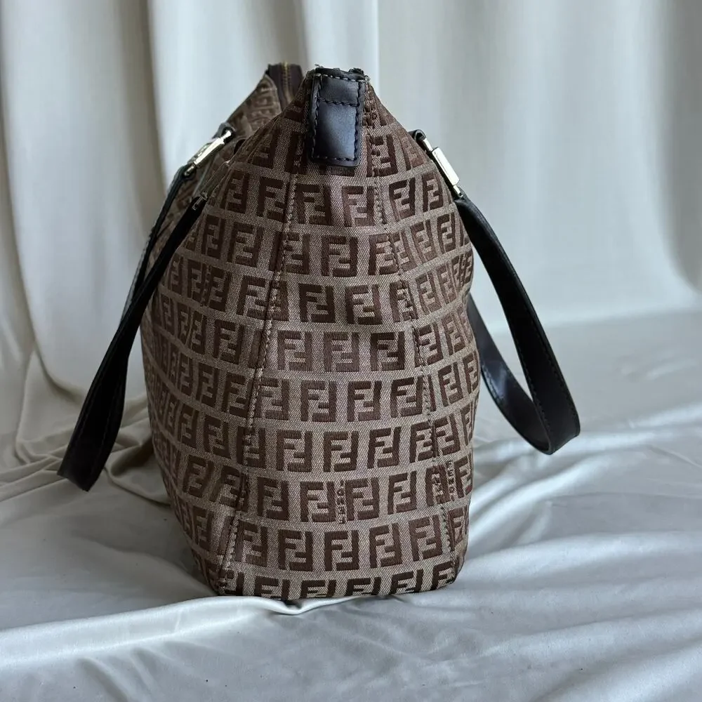 Fendi Zucchino FF Tote - Brown Canvas, Leather Straps, 2004 VTG